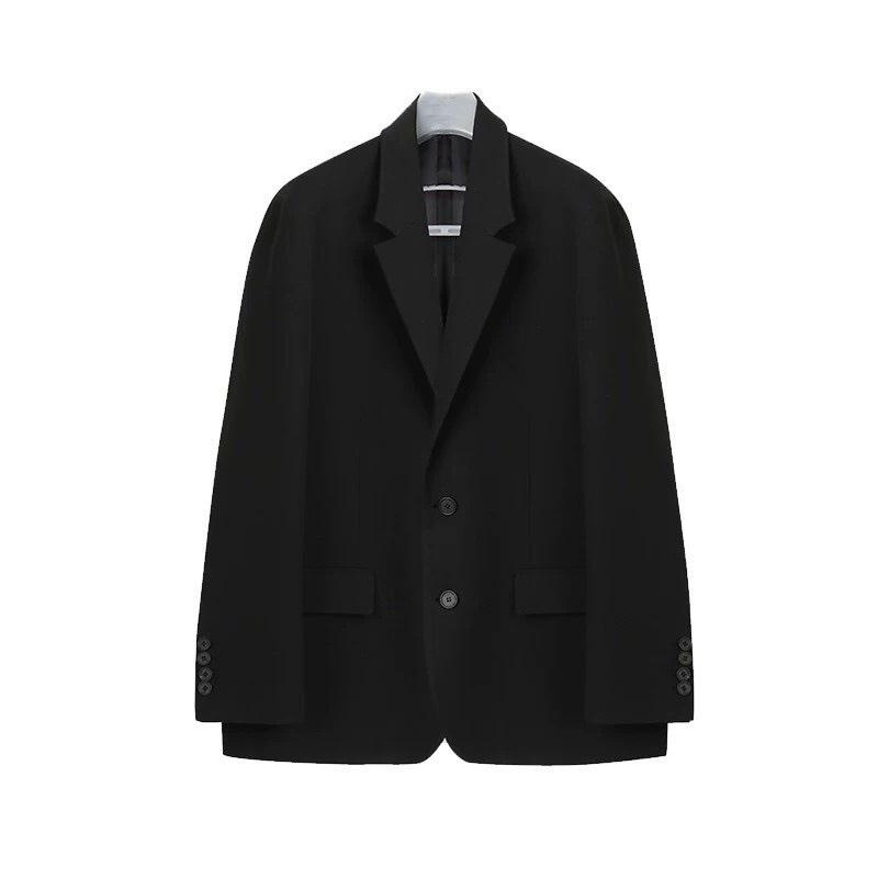 Áo Khoác Blazer Nam form Rộng Có Đệm Vai, Áo Vest Phong Cách Hàn Quốc hai lớp, màu đen, kem 2 khuy cài | BigBuy360 - bigbuy360.vn