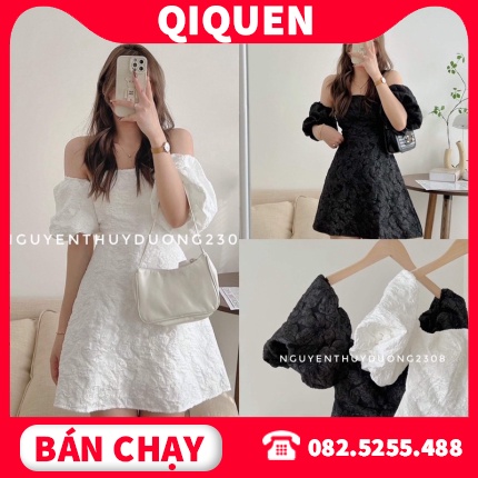 VÁY GẤM HOA NỔI TAY BỒNG TRỄ VAI “KISSDRESS” TIỂU THƯ QIQUEN076