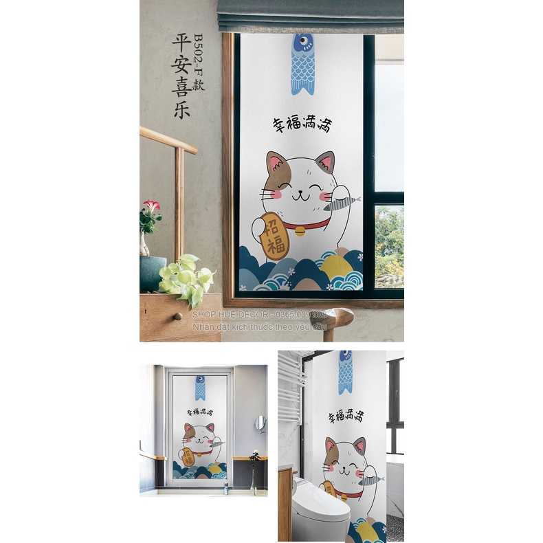 Giấy dán cửa kính mờ mèo thần tài đáng yêu dán cửa sổ cửa đi đơn giản sang trọng