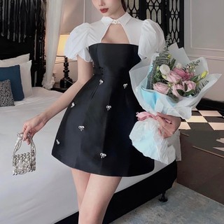 Đầm mini tặng kèm tag nơ đá bigsize 55-90kg