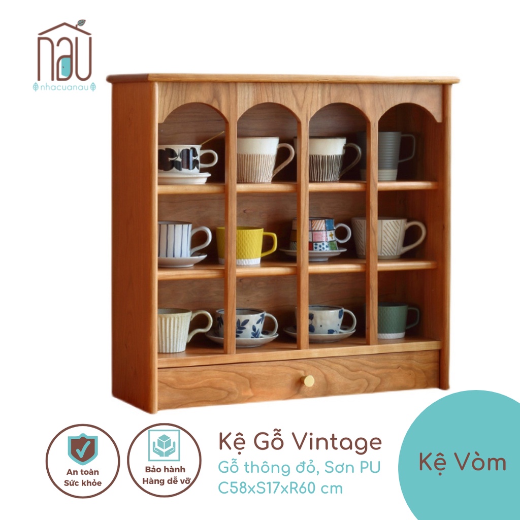 Kệ gỗ Vintage để cốc gỗ thông, sử dụng làm chỗ để cốc cũng như trang trí phòng khách hoặc làm quà tăng tân gia nhà mới