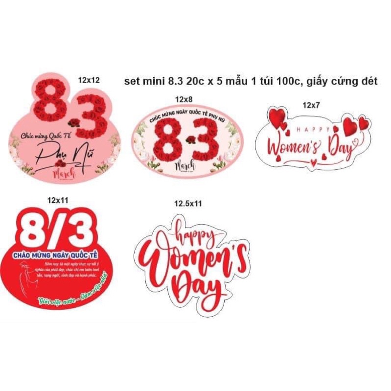 Set thiệp/ banner/ topper 50-100c gắn và trang trí bó hoa và quà tặng 8/3, 20/10