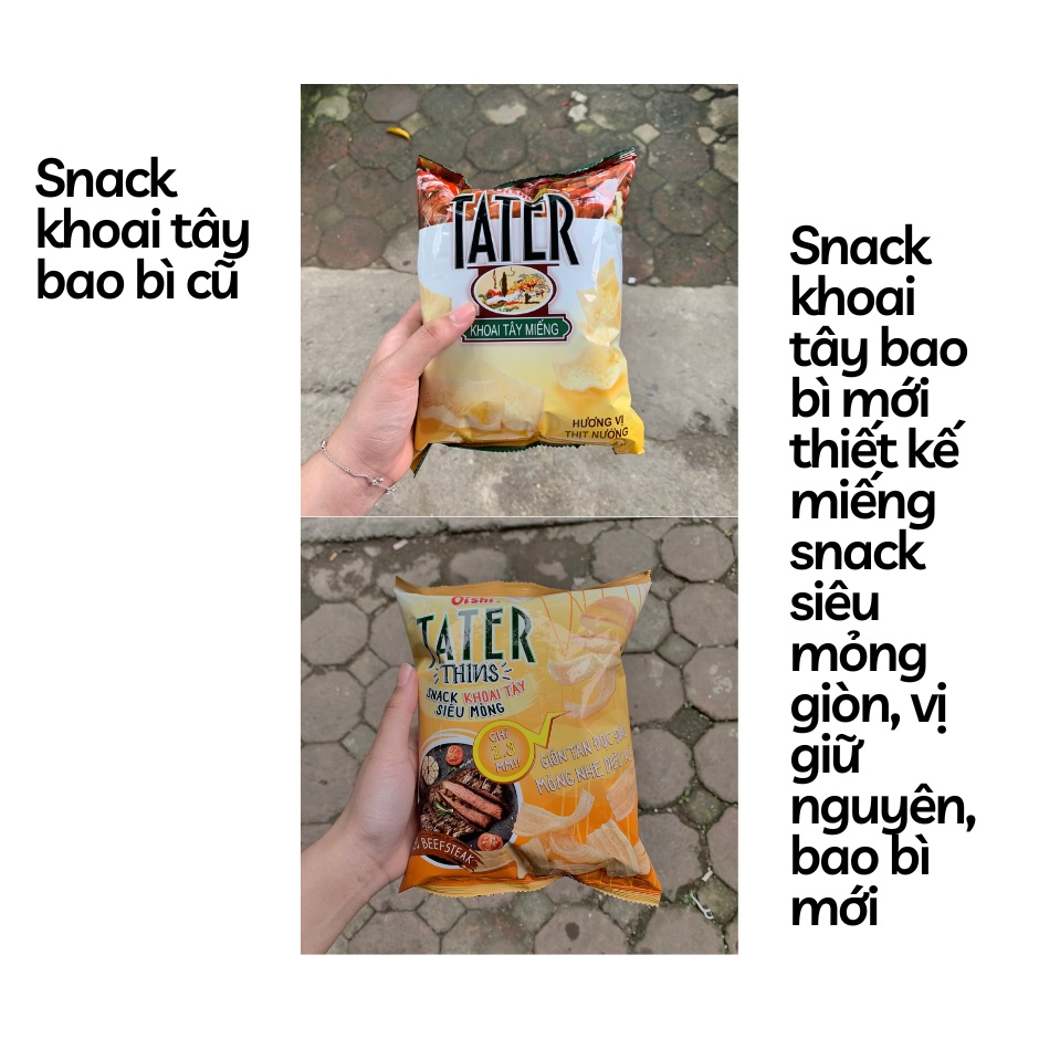 Bim bim Oishi snack khoai tây siêu mỏng TaTer Thins vị Bò Beefsteak 73g