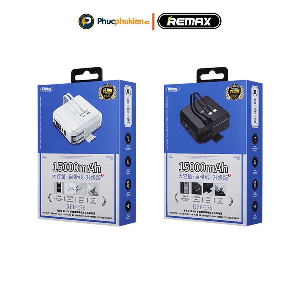 Remax rpp 553 - Sạc dự phòng 20000mAh kiêm củ sạc Remax thiết kế kèm dây sạc nhanh 27w cho 14 Serie - Phúc Phụ Kiện