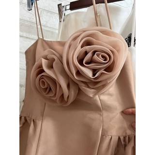 Đầm 2 dây tafta đính hoa nổi xoè