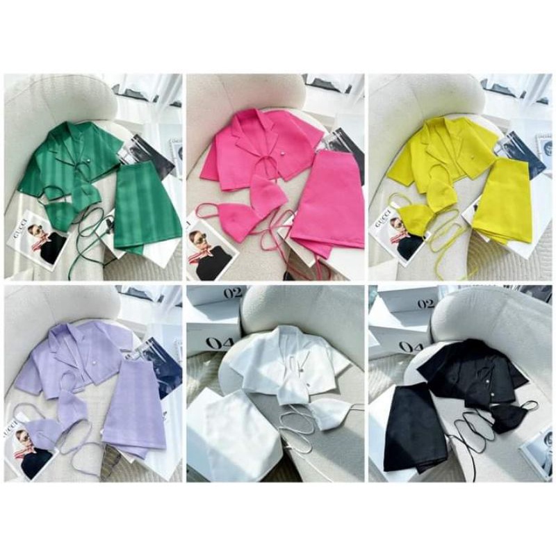SET 3 MÓN: KHOÁC CROP VEST KÈM BRA CỘT DÂY EO + CHÂN VÁY  6M