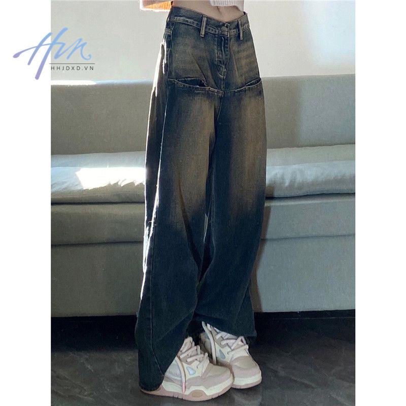 Quần Jean Nữ Ống Rộng Lưng Cao Phong Cách Retro Mỹ Thời Trang Mùa Thu Mới