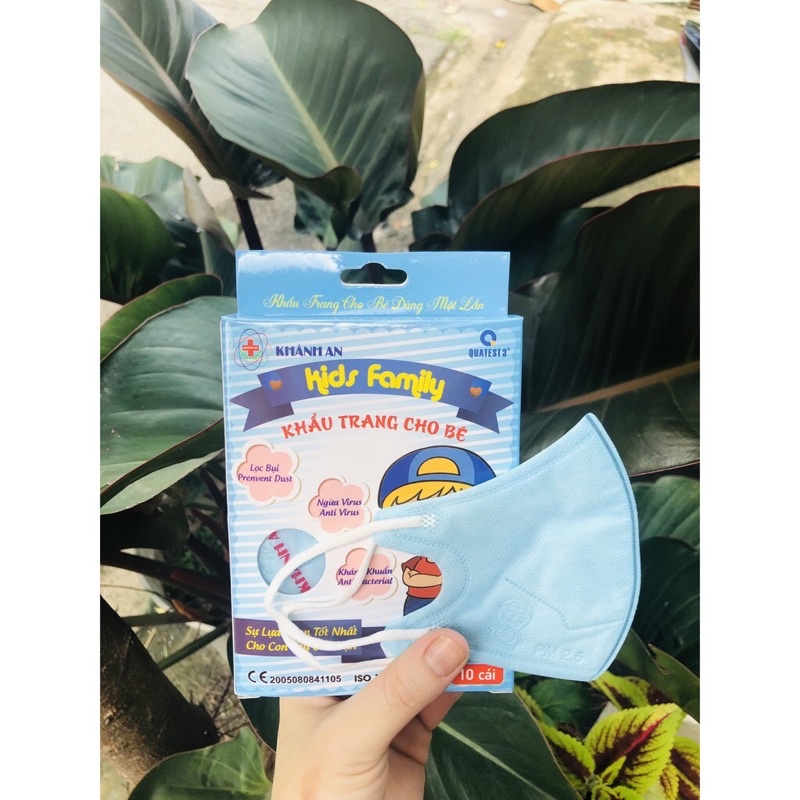 Hộp 10 cái khẩu trang 3d trẻ em Khánh An từ 1 đến 4 tuổi, nhiều màu hoạ tiết, không xù lông , hàng chính hãng
