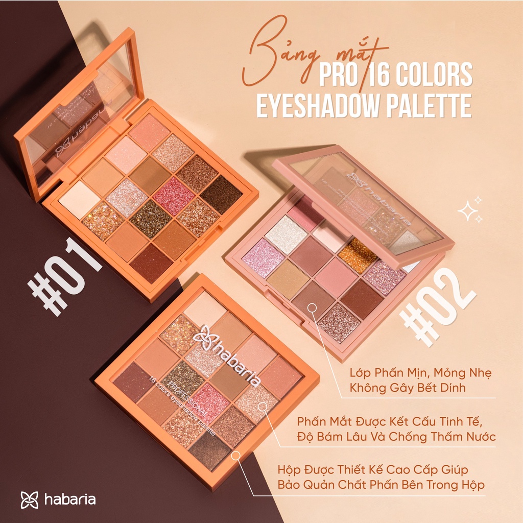 Bảng phấn mắt HABARIA 16 clolors eyeshadow palette ô nội địa Trung chính hãng, bền màu lâu trôi