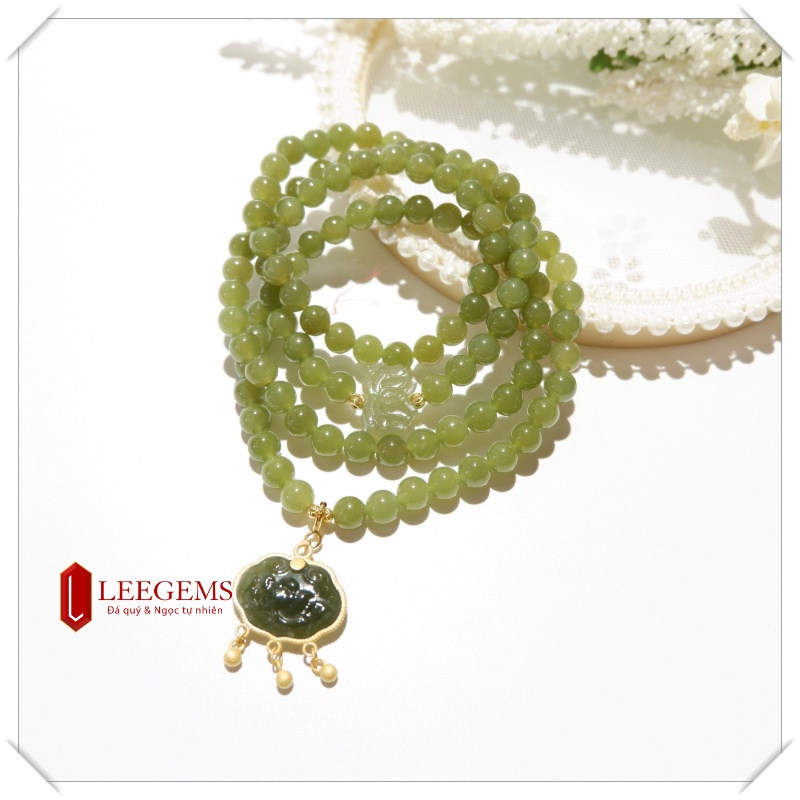 CHUỖI VÒNG TAY NGỌC HOÀ ĐIỀN ĐEO QUẤN 03 VÒNG MIX CHARM SEN THANH TAO SIZE 06 LI DÀNH CHO NỮ TẤT CẢ CÁC MỆNH