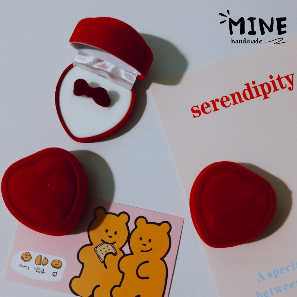 Hộp đựng nhẫn hình trái tim bằng nhung cho nhẫn cưới, nhẫn cặp đôi - Minehandmade
