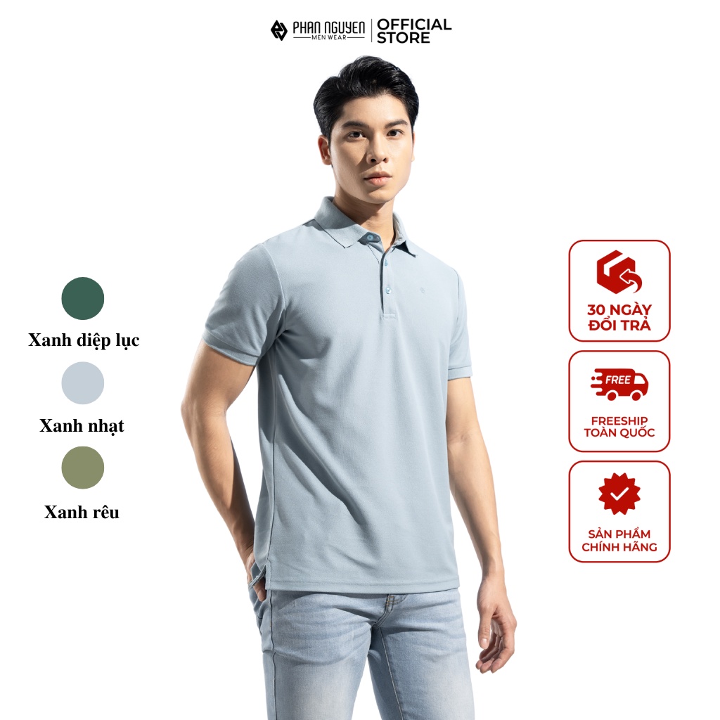 Áo thun nam có cổ cộc tay cao cấp Phan Nguyễn thoáng mát, hạn chế nhăn nhàu, thiết kế đơn giản, lịch lãm APC.203