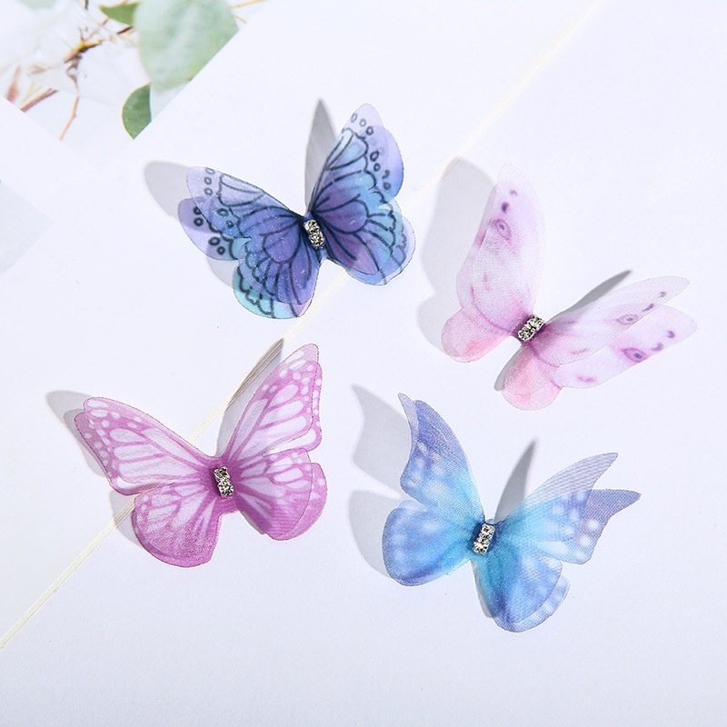 Set 50 bướm voan 2 lớp đính đá làm bó hoa hoặc kẹp tóc hay trang trí váy áo hồ điệp