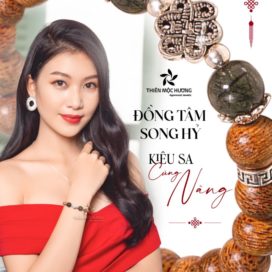 Vòng tay trầm hương chuỗi hạt đồng tâm song hỷ THIÊN MỘC HƯƠNG đeo may mắn, quà tặng ý nghĩa