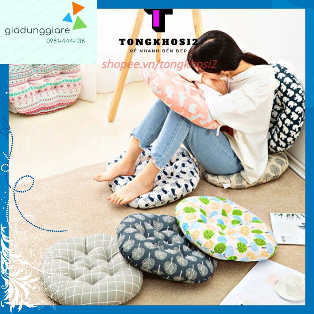 Đệm Ngồi Bệt Size Lớn Thêu Vi Tính, đệm lót ghế Vuông (Bông Trắng Cực Êm)