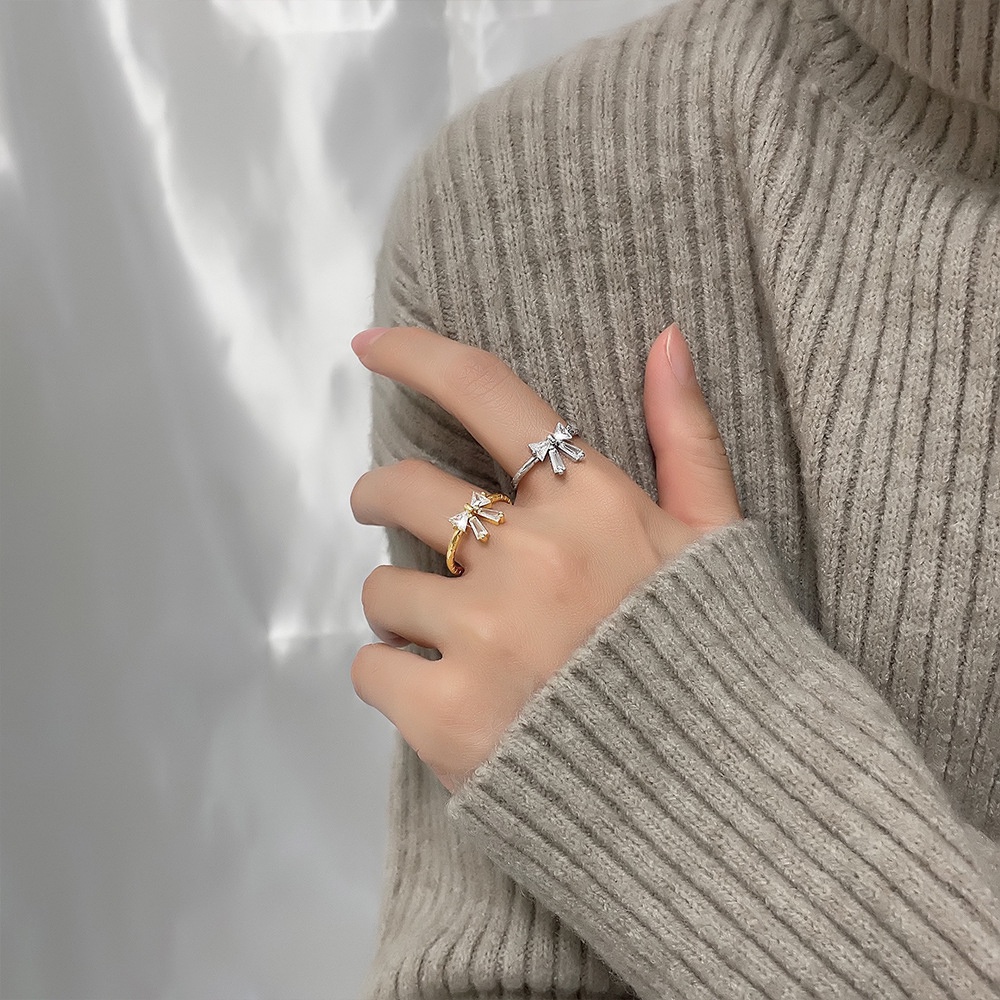 Nhẫn Hình Nơ Đính Đá Lấp Lánh Phong Cách Thời Trang Pháp