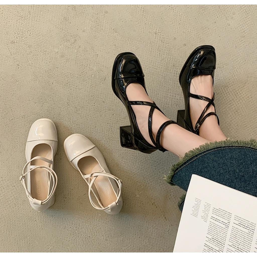 Sandal Cao Gót 5 Phân Bít Mũi Quai Chéo