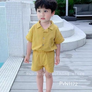 Bộ quần áo trẻ em vải đũi áo cộc tay kèm quần đùi cho bé 8-18kg Củ khoai tây shop mặc hè thoáng mát