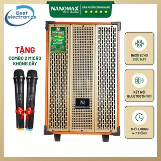 Loa kéo karaoke mini thùng gỗ nanomax sk-t12 3 tấc | đọc usb | loa kéo bluetooth tặng 2mic không dây