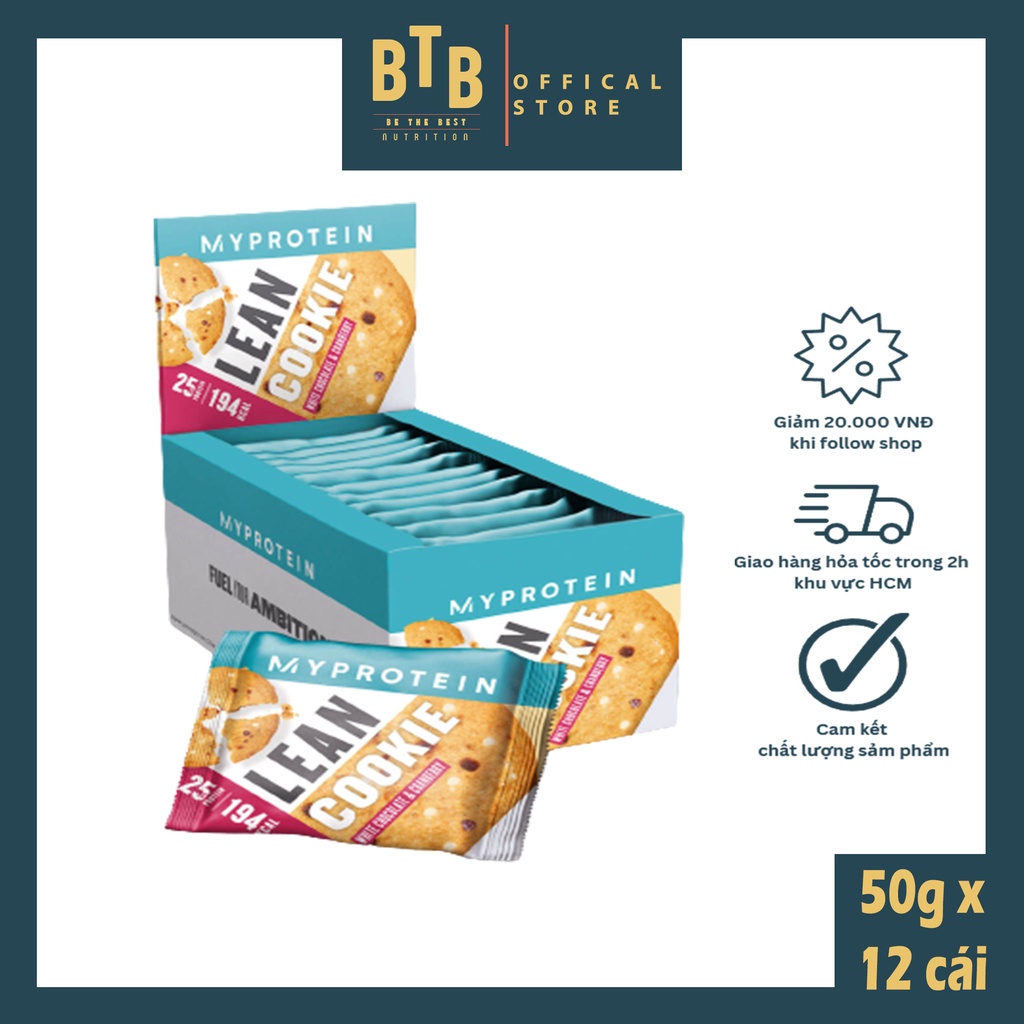 Thanh bánh protein bar năng lượng hộp 12 cái LEAN COOKIE hàm lương protein cao từ thương hiệu MYPROTEIN