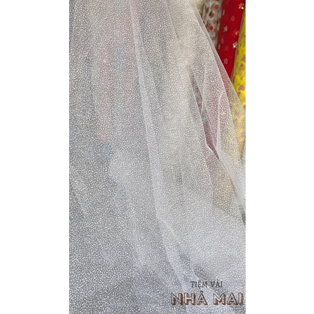 Lưới Sơn Chấm Nhũ Trắng Cứng Nhẹ Tạo Phồng Váy, Gói Hoa