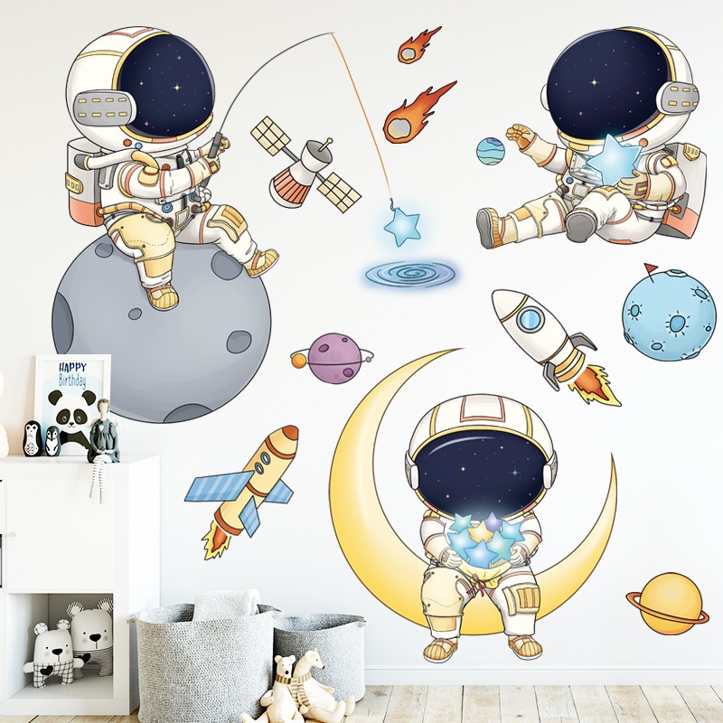 decal dán tường cho bé phòng ngủ phòng khách bếp 3d Siêu Thị Decor Phi Hành Gia