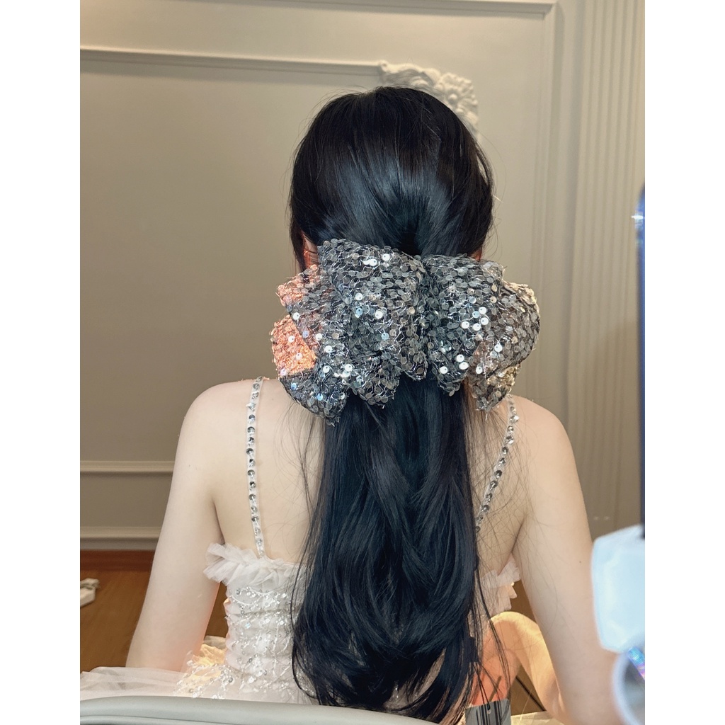 Kẹp Tóc Nơ Vải Họa Tiết Vảy Cá Xinh Xắn Thời Trang Cao Cấp