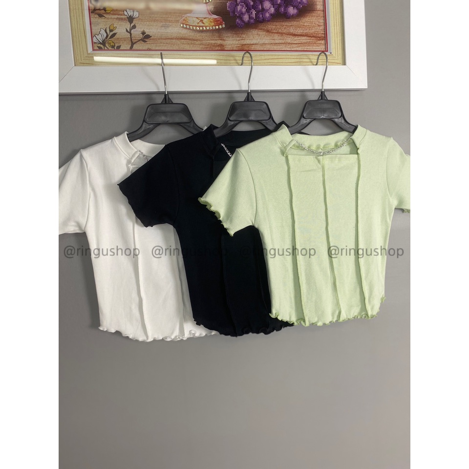 Áo thun body kiểu vạt bầu phối xích tay ngắn chất gân tăm- Ringu shop