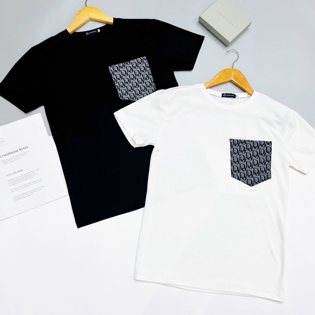 Áo Thun Nam Cao Cấp Cổ Tròn Vải Cotton Co Giãn Tốt Phối Túi 2 Màu Phong Cách Hàn Quốc NEW UNISEX