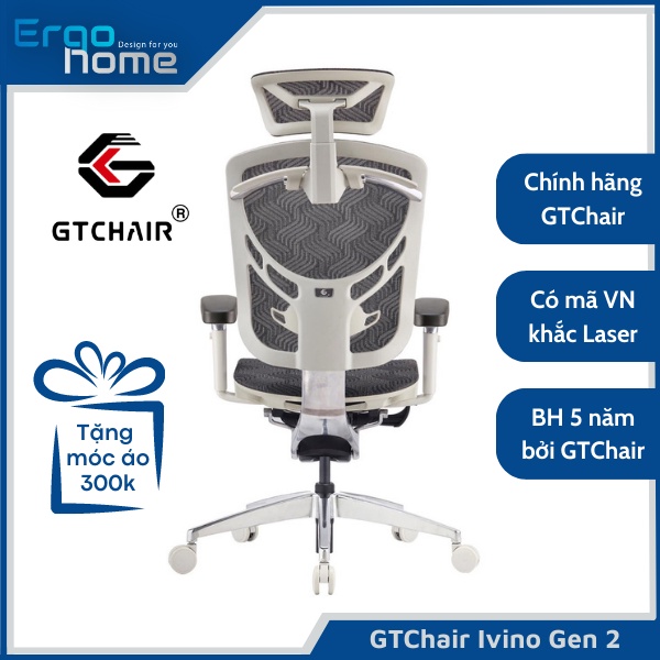 Ghế Làm Việc GTChair IVINO Gen 2 Công Thái Học bản tay 5D mới nhất, chổng đau mỏi thắt lưng, lưới thoáng