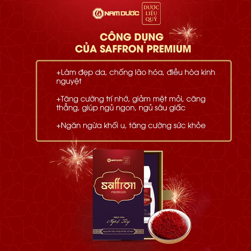 Saffron Premium Nam Dược, hộp 1g, Nhụy hoa nghệ tây nhập khẩu Iran, làm đẹp da, chống lão hóa, ngủ ngon