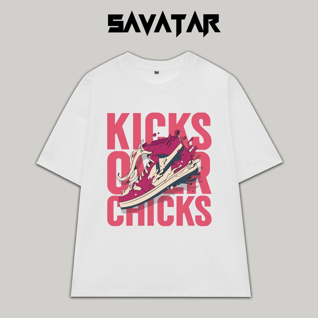 Áo thun cotton trơn cổ tròn unisex streetstyle tay lỡ nam nữ oversize Kicks Over Chicks