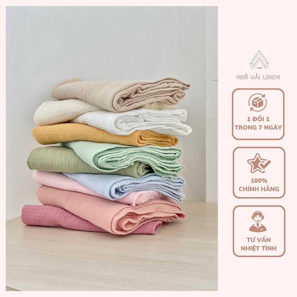 Vải Xô Muslin Nhà Vải Linen Màu Trơn Đa Năng Dễ Ứng Dụng Làm Quần Áo Đồ Trang Trí Phong Cách Vintage