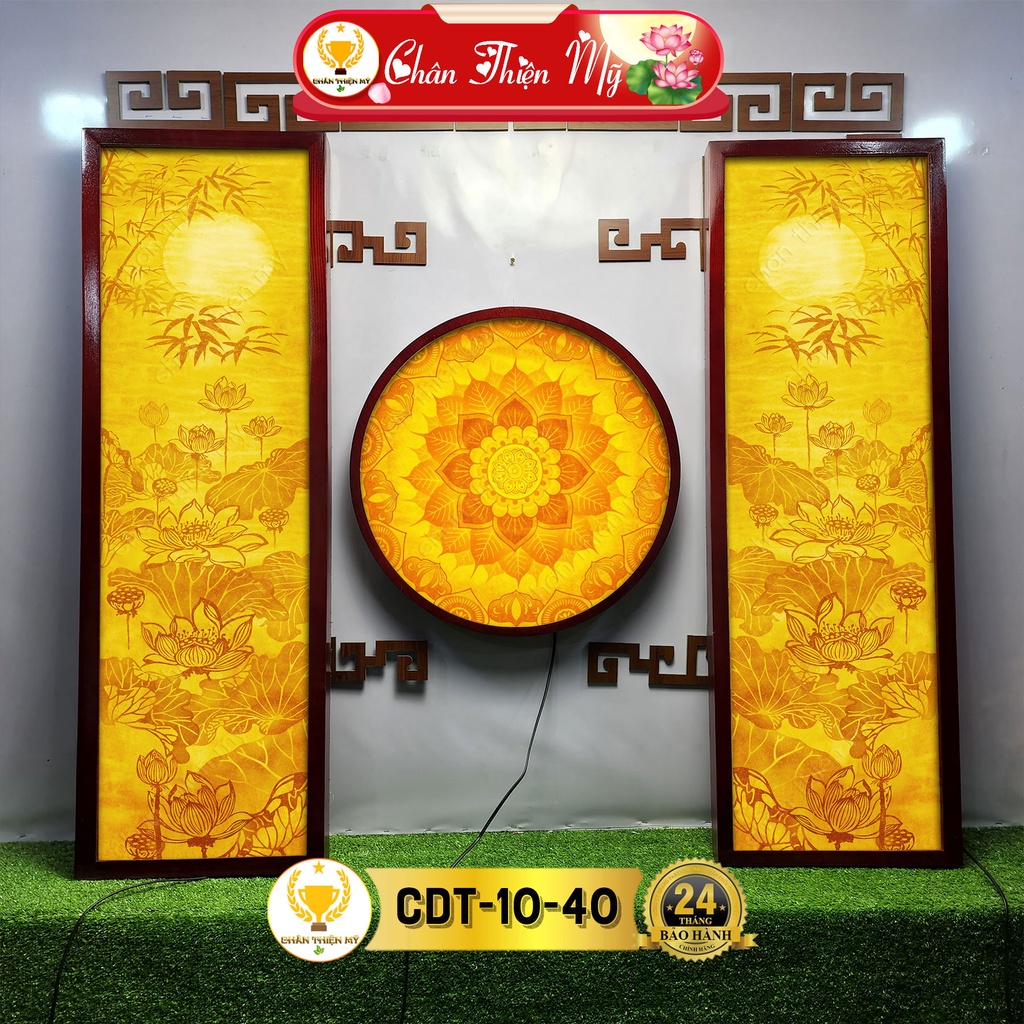 Đèn Hào Quang Phật In Tranh Trúc Chỉ Bộ Đôi CHÂN THIỆN MỸ, Trang Trí Bàn Thờ, Hào Quang Trúc Chỉ Mandala CDT-10-40