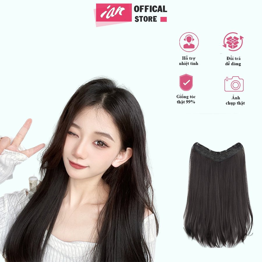 Tóc giả kẹp dải thẳng-Kẹp dải U nửa đầu cụp layer nhẹ 45cm