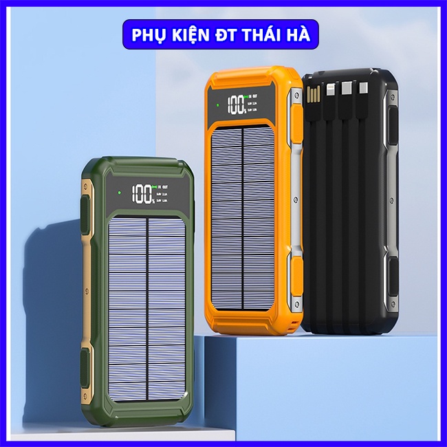 Sạc Dự Phòng 20000mAh F1S Pin Sạc Năng Lượng Mặt Trời, Sẵn 4 Dây USB, TypeC, Micro, Lining - Phụ Kiện Điện Thoại Thái Hà