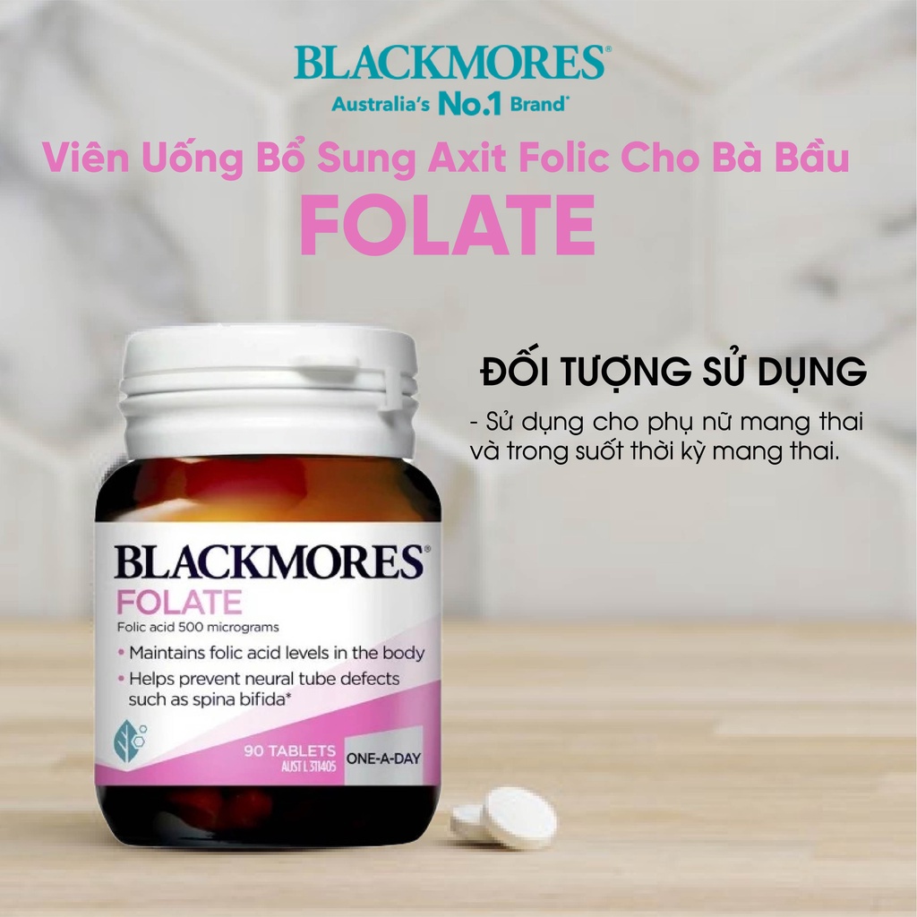 Viên uống dị tật thai nhi Blackmores Folate 500mcg 90 viên của Úc
