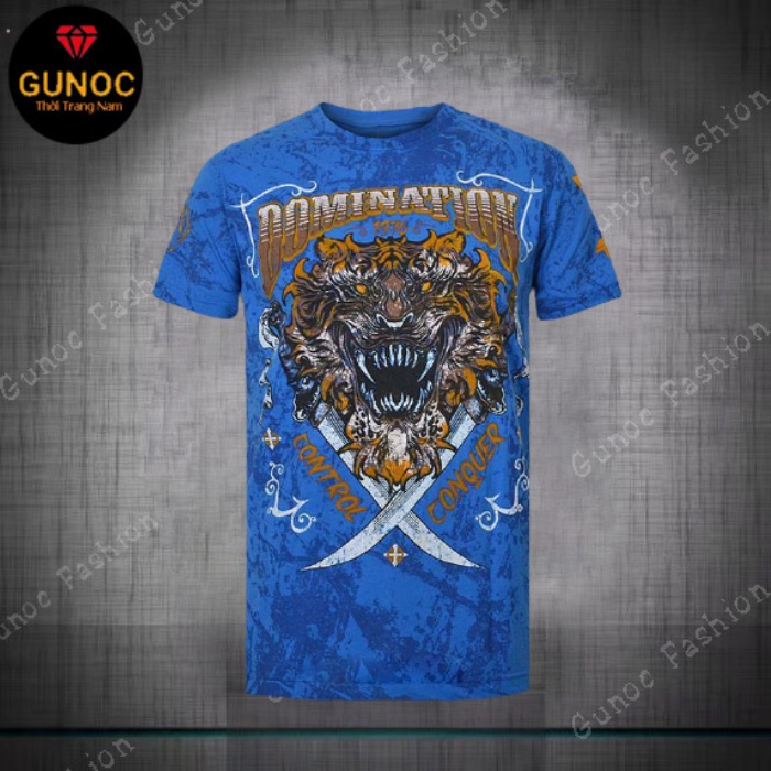 (GUNOC-Thời Trang Nam) Áo T-Shirt AFFICTAION đính đá màu xanh hình Hổ báo phá cách cực chất