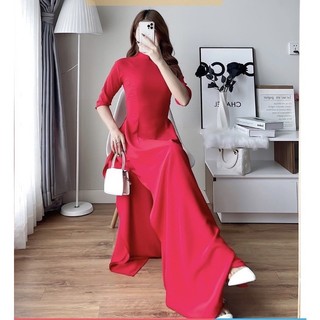 Áo dài 4 tà cổ 3 phân lụa chiffon cao cấp kèm quần 2 lớp cùng màu