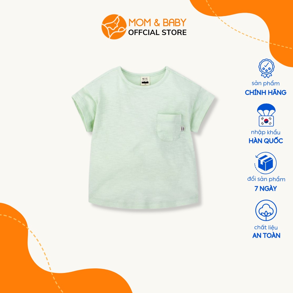 Áo thun tay ngắn cho bé trai bé gái thương hiệu Hàn Quốc Petite Mieux họa tiết trơn màu xanh bạc hà MOM & BABY EMECT51