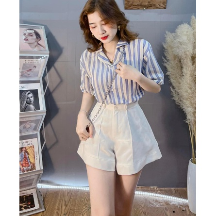 Quần short ống loe cạp cao chất tuyết mưa  CEM019