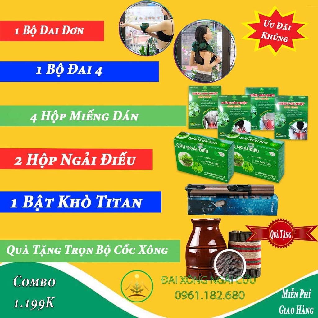 Combo đai xông ngải cứu 04 Bách Kim Thảo (tặng cốc xông ngải cứu)