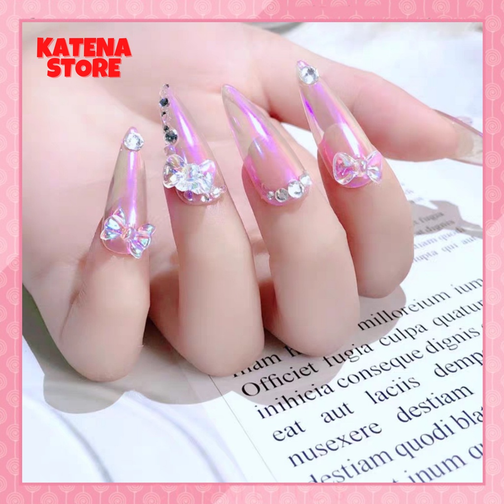 Set 2 cái - Charm nail hình nơ trong suốt hologram trang trí móng nghệ thuật