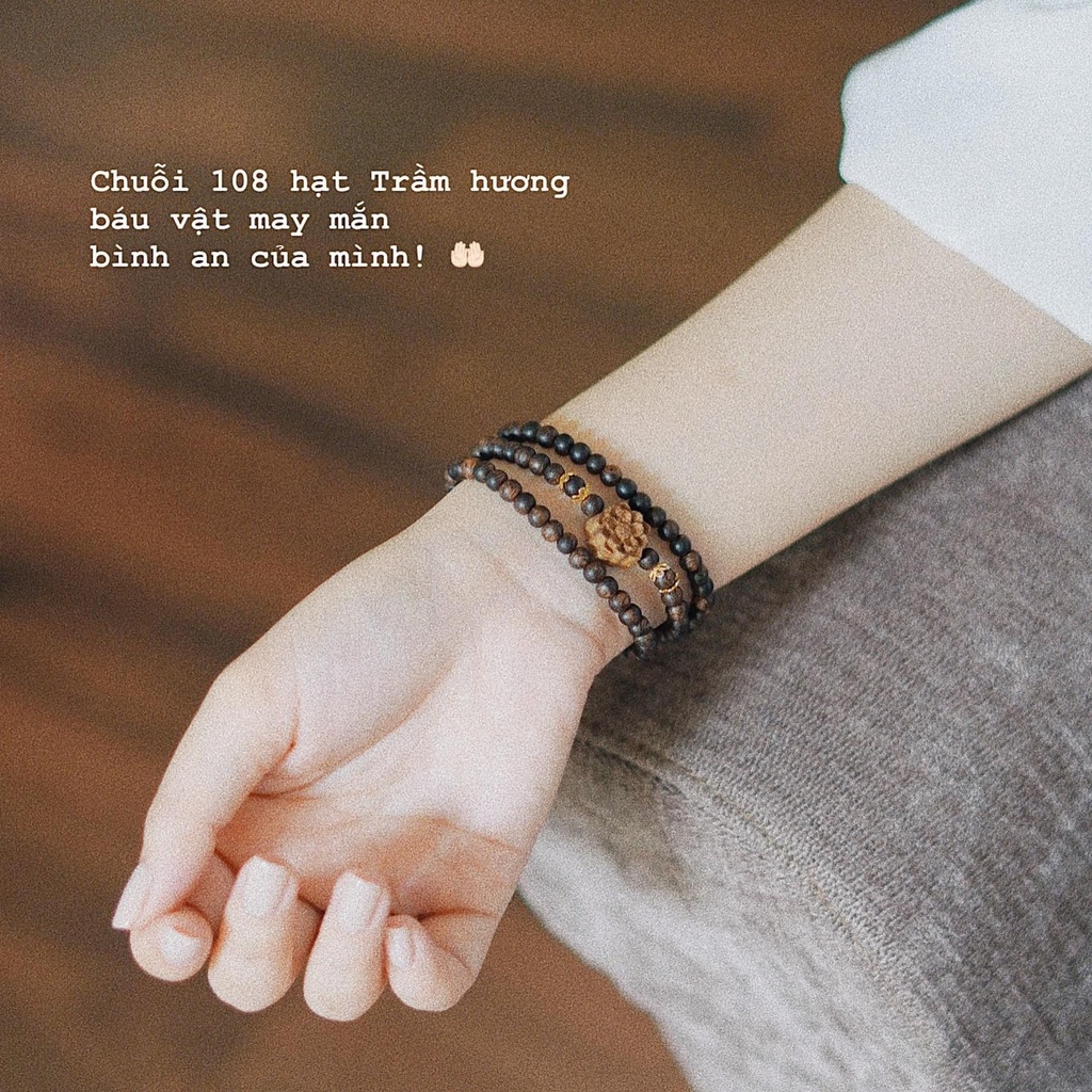 Chuỗi vòng trầm hương tự nhiên Hồng Phúc 4ly mix charm tinh tế dành cho các nàng