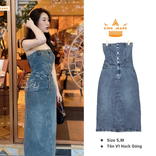 Đầm Jean Cúp Ngực Hở Vai Gợi Cảm Chun Lưng Xẻ Sau, Váy Bò Hở Vai Body Ôm Sát Quảng Châu 8822