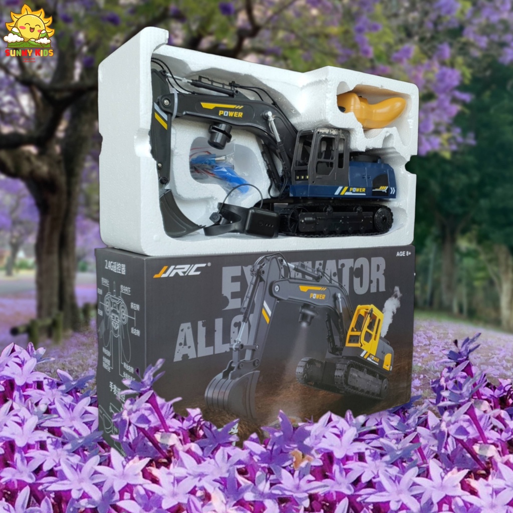 Máy xúc điều khiển từ xa cao cấp, 12 kênh, dài 42cm, phun khói, chiếu hình, điều khiển cử chỉ đeo tay - Sunny Kids