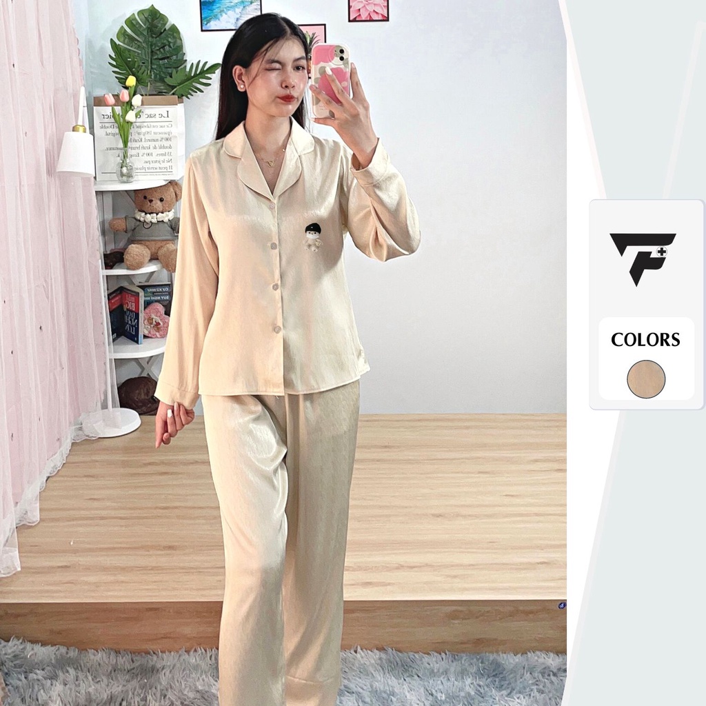 Bộ pijama TƠ TẰM ÁNH KIM T1 in hình gấu cute mặc nhà mặc ngủ tay dài quần dài