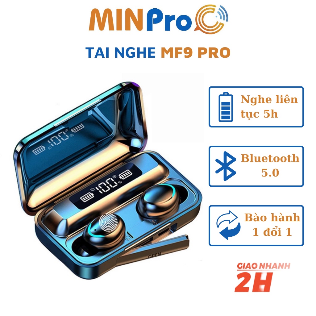 Tai Nghe Bluetooth MINPRO MF9 Pro Cảm Ứng Thông Minh Playtime Đến 22H Chống Nước Hàng Chính Hãng