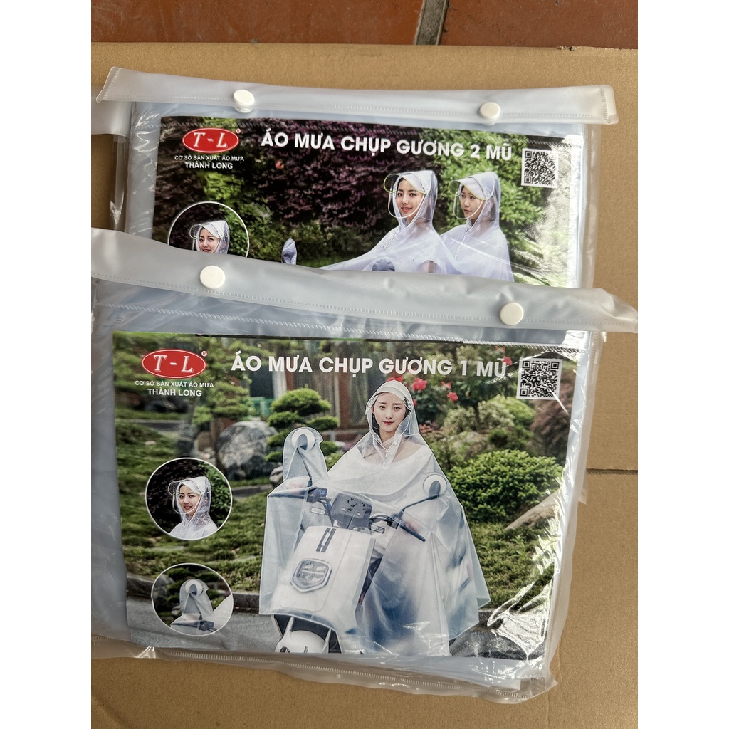 Áo mưa trong suốt 1, áo mưa 2 đầu dày dặn bền có kính che mặt , bao chụp gương size 1m65 TRENDS HOUSE