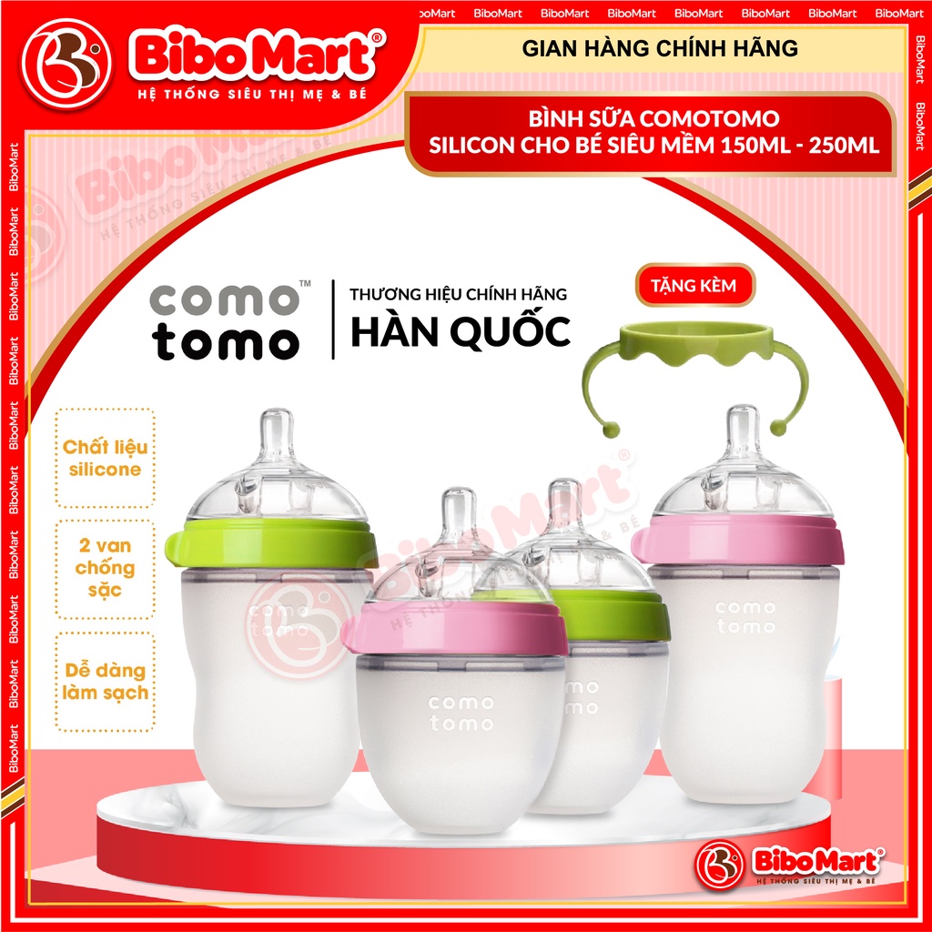 Bình Sữa Comotomo Silicon Siêu Mềm 150ml/250ml - TẶNG TAY CẦM CÁNH TIÊN